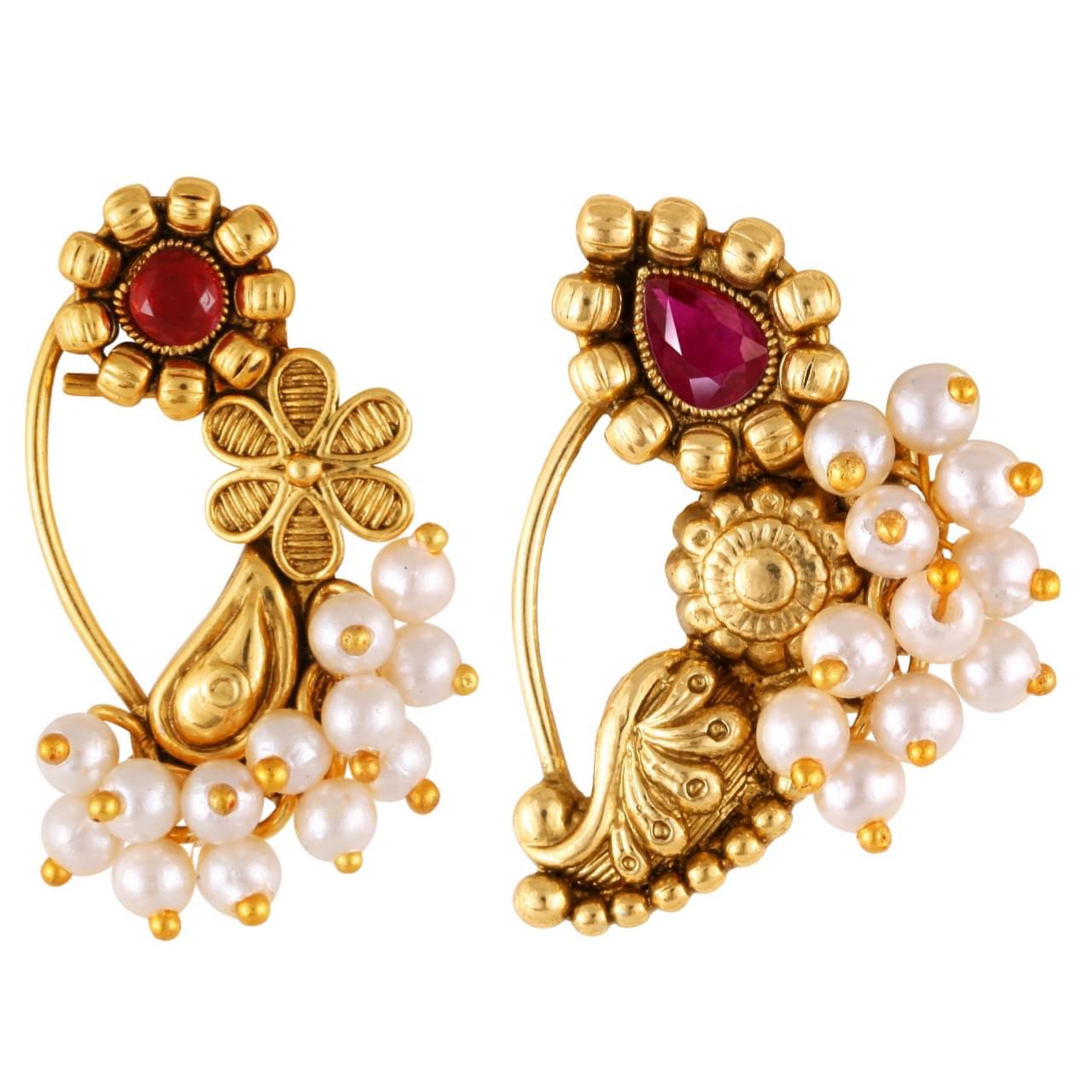     			Vivastri's Premium & Elegant Peackock Style Cubic Zirconia Bead Studded Nose Rings For Women & Girls