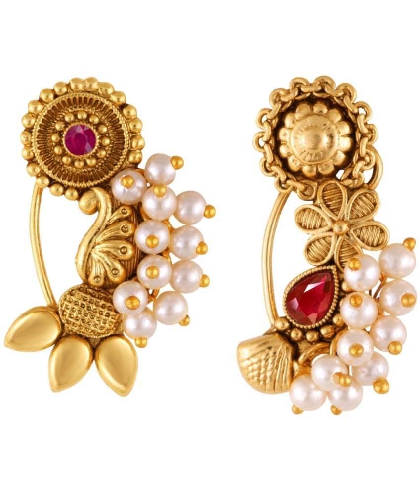     			Vivastri's Premium & Elegant Peackock Style Cubic Zirconia Bead Studded Nose Rings For Women & Girls