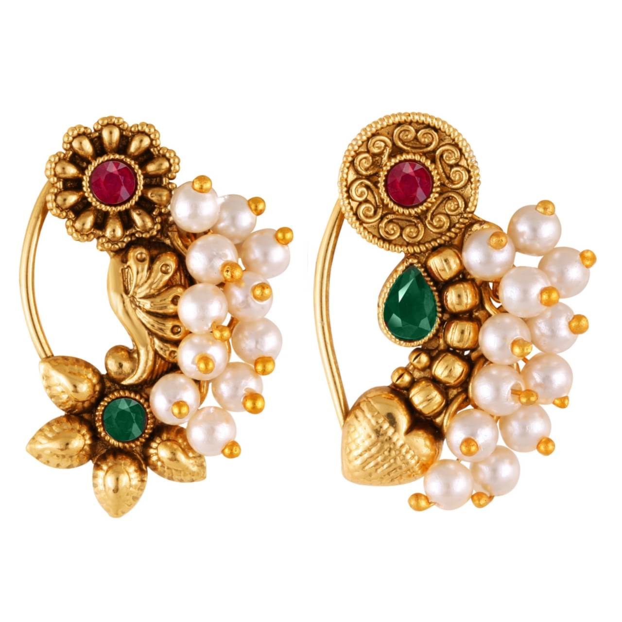 Vivastri's Premium & Elegant Peackock Style Cubic Zirconia Bead Studded Nose Rings For Women & Girls Vivastri's Premium & Elegant Peackock Style Cubic Zirconia Bead Studded Nose Rings For Women & Girls