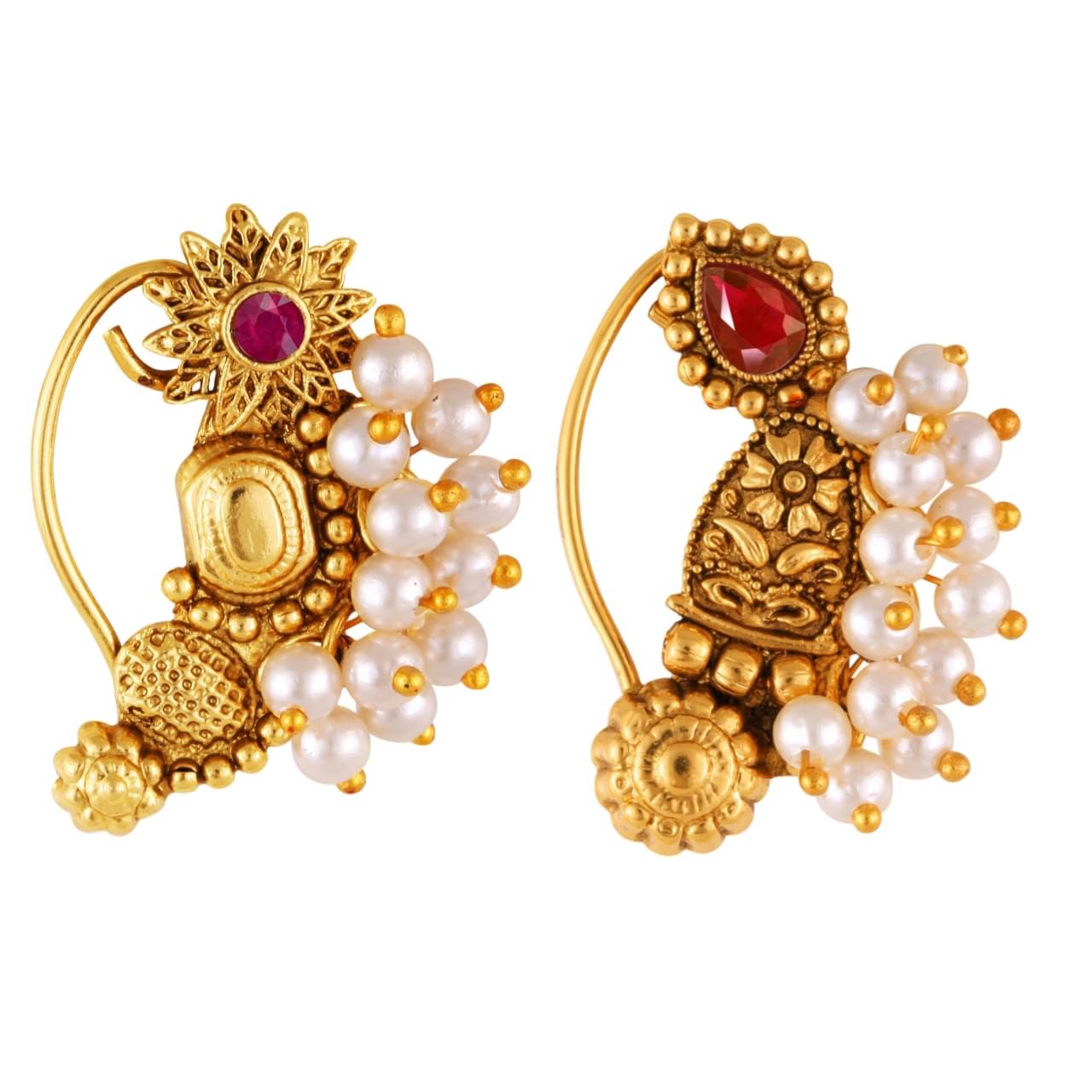 Vivastri's Premium & Elegant Peackock Style Cubic Zirconia Bead Studded Nose Rings For Women & Girls Vivastri's Premium & Elegant Peackock Style Cubic Zirconia Bead Studded Nose Rings For Women & Girls