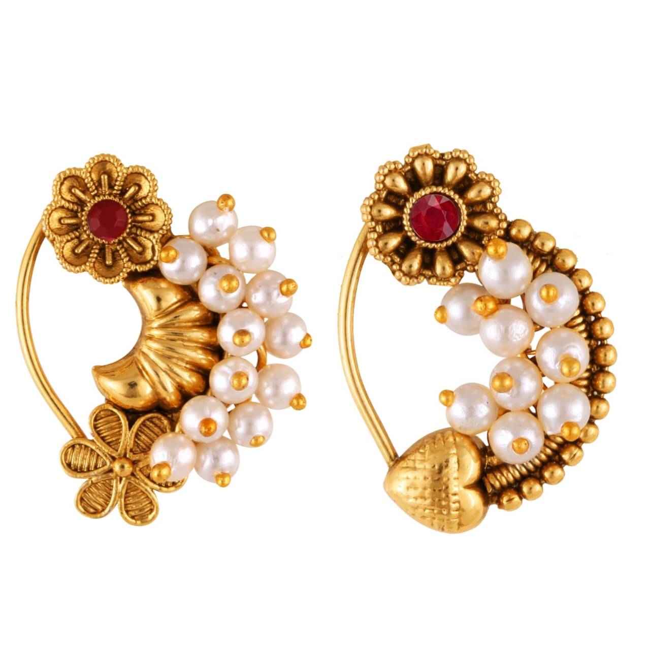     			Vivastri's Premium & Elegant Peackock Style Cubic Zirconia Bead Studded Nose Rings For Women & Girls