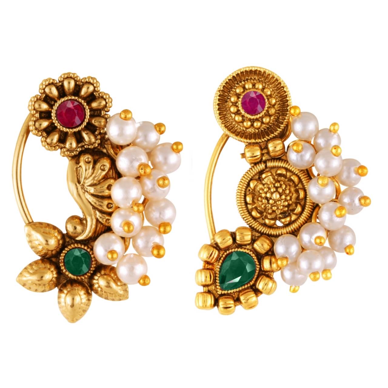Vivastri's Premium & Elegant Peackock Style Cubic Zirconia Bead Studded Nose Rings For Women & Girls Vivastri's Premium & Elegant Peackock Style Cubic Zirconia Bead Studded Nose Rings For Women & Girls