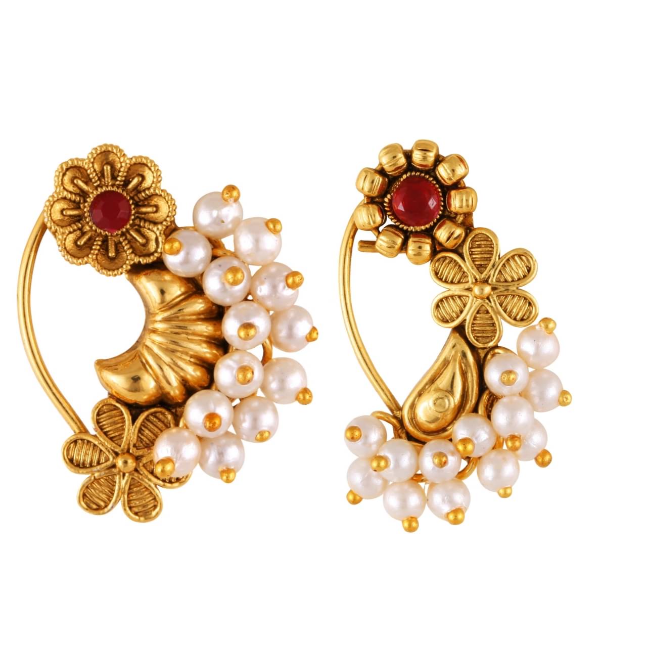    			Vivastri's Premium & Elegant Peackock Style Cubic Zirconia Bead Studded Nose Rings For Women & Girls