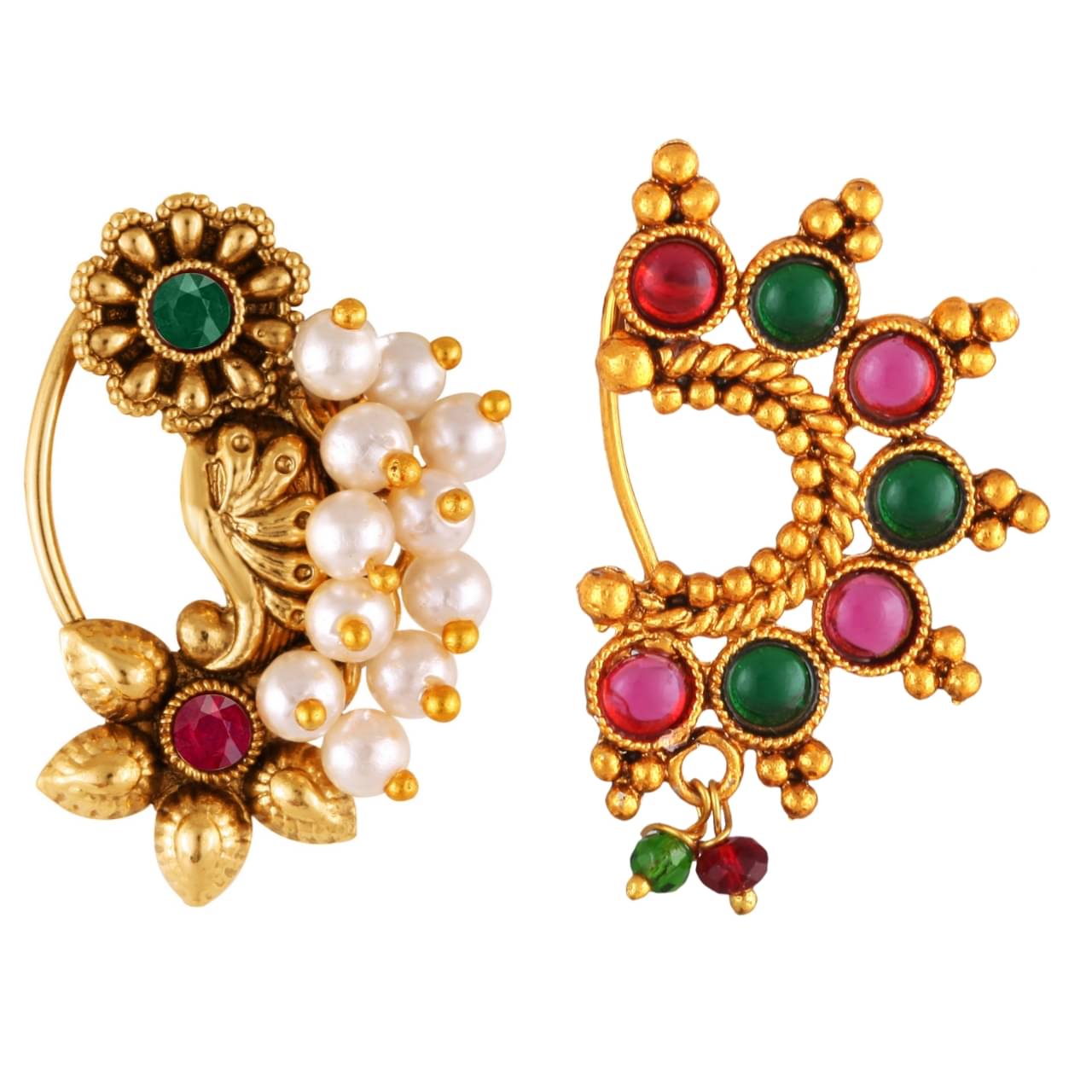 Vivastri's Premium & Elegant Peackock Style Cubic Zirconia Bead Studded Nose Rings For Women & Girls     			Vivastri's Premium & Elegant Peackock Style Cubic Zirconia Bead Studded Nose Rings For Women & Girls