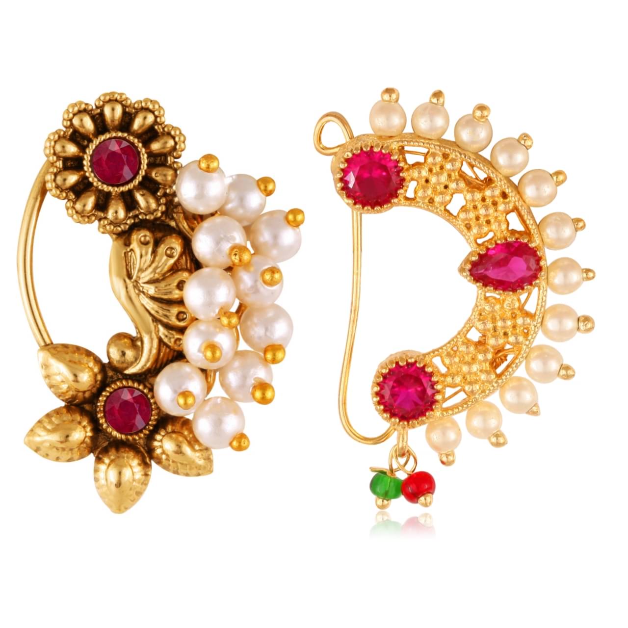 Vivastri's Premium & Elegant Peackock Style Cubic Zirconia Bead Studded Nose Rings For Women & Girls Vivastri's Premium & Elegant Peackock Style Cubic Zirconia Bead Studded Nose Rings For Women & Girls