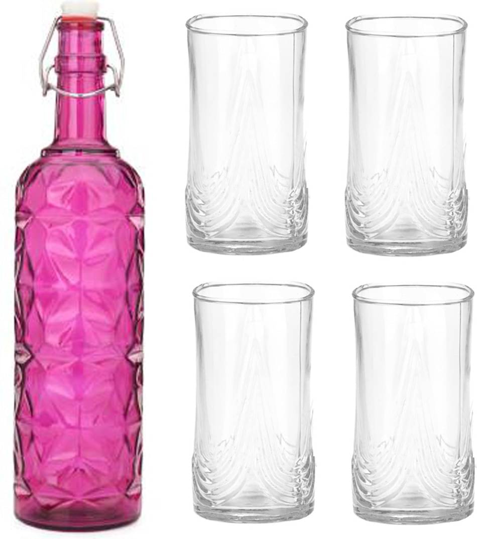    			AFAST Bottle Glass Pink Glass Water Bottle 1000 mL ( Set of 5 )