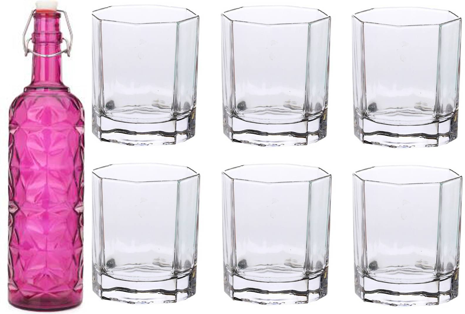     			AFAST Bottle Glass Pink Glass Water Bottle 1000 mL ( Set of 7 )