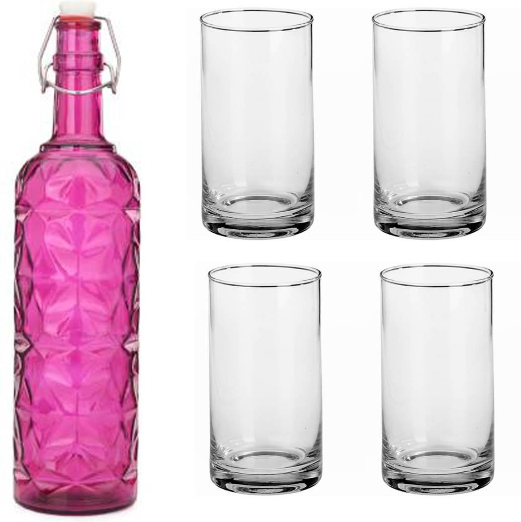     			AFAST Bottle Glass Pink Glass Water Bottle 1000 mL ( Set of 5 )