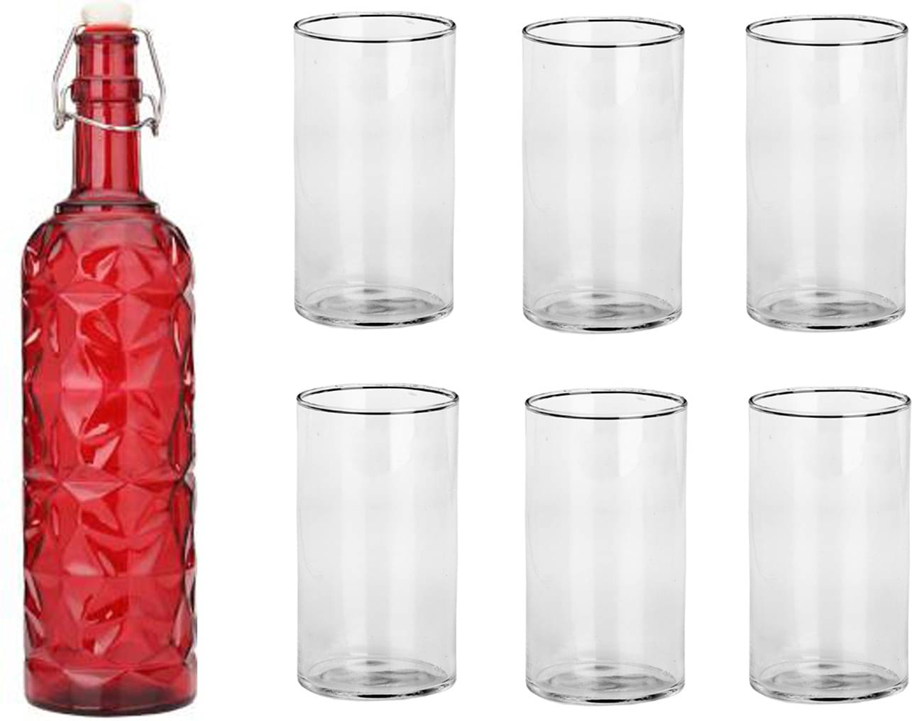     			AFAST Bottle Glass Red Glass Water Bottle 1000 mL ( Set of 7 )
