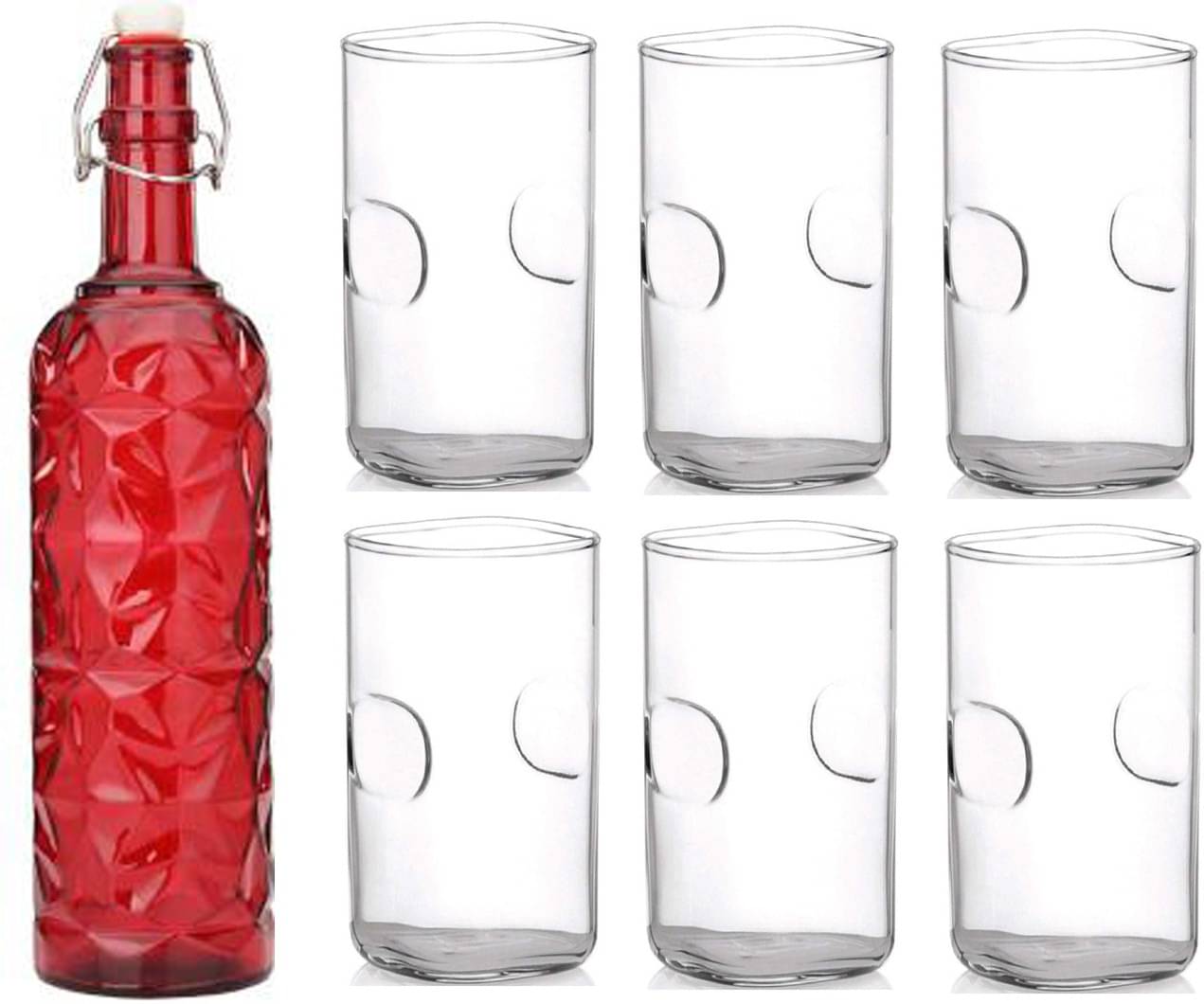     			AFAST Bottle Glass Red Glass Water Bottle 1000 mL ( Set of 7 )