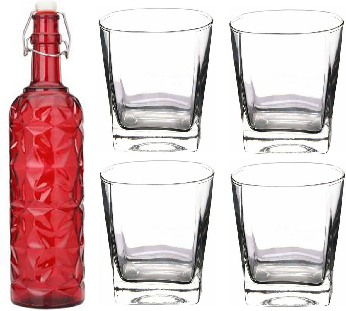     			AFAST Bottle Glass Red Glass Water Bottle 1000 mL ( Set of 5 )