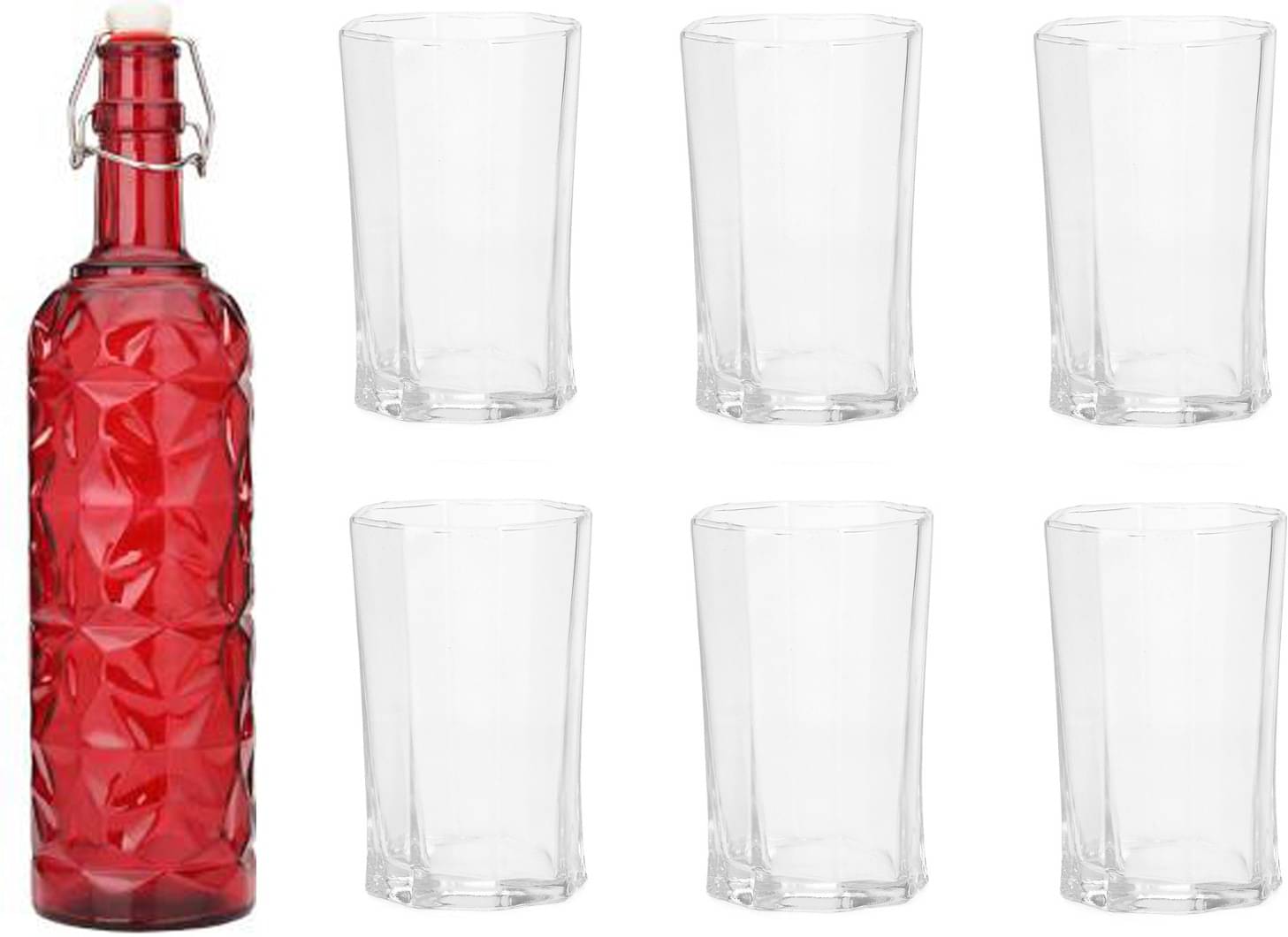     			AFAST Bottle Glass Red Glass Water Bottle 1000 mL ( Set of 7 )