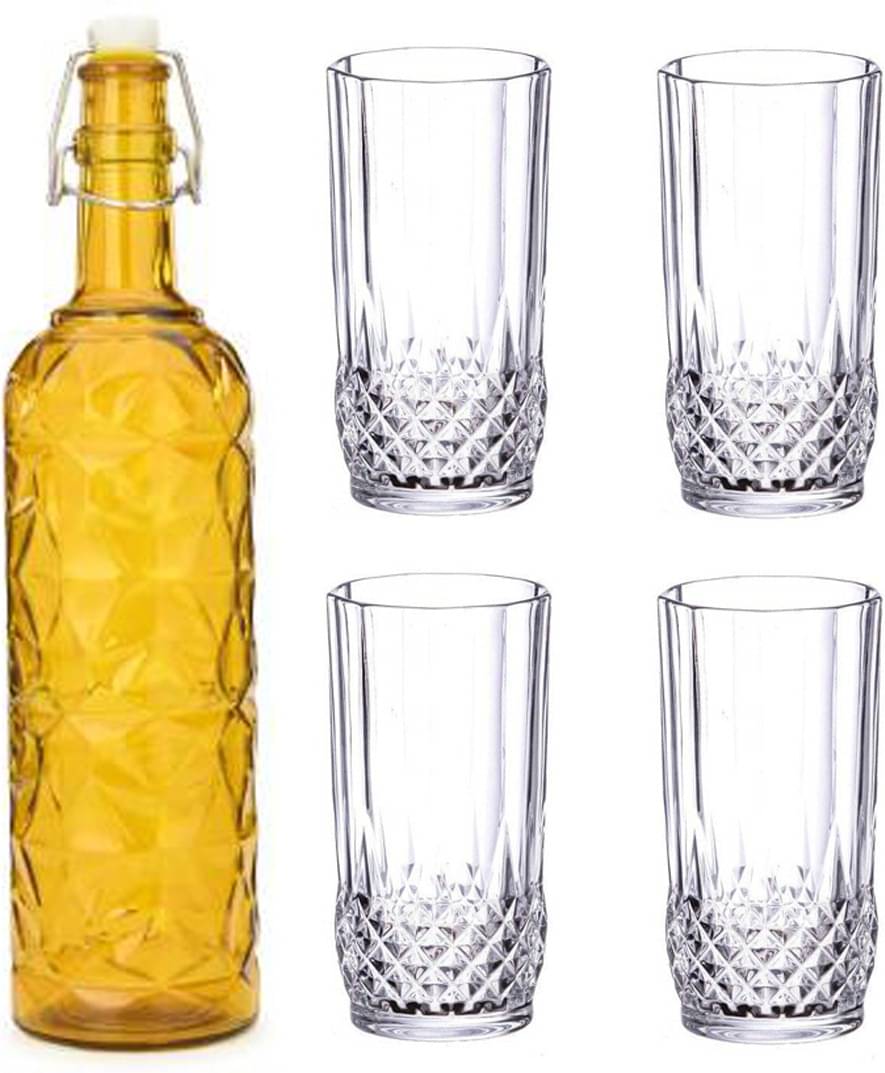    			AFAST Bottle Glass Yellow Glass Water Bottle 1000 mL ( Set of 5 )