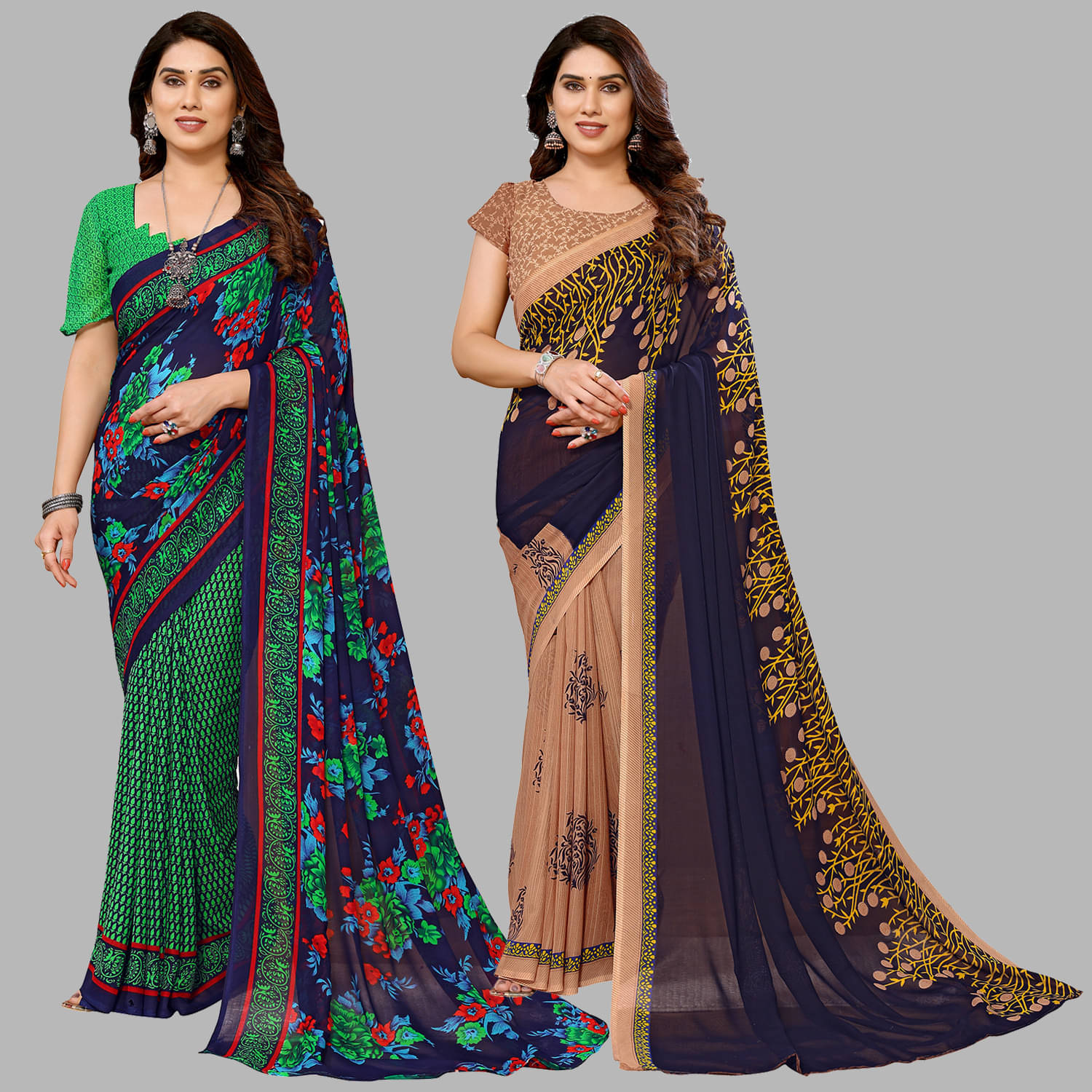     			ANAND SAREES Georgette Printed Saree With Unstitched Blouse Piece ( Multicolour )