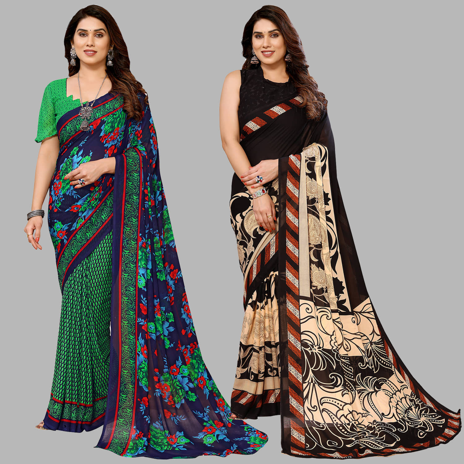 ANAND SAREES Georgette Printed Saree With Unstitched Blouse Piece ( Multicolour ) - Sarees | Buy online on ZillyBuy