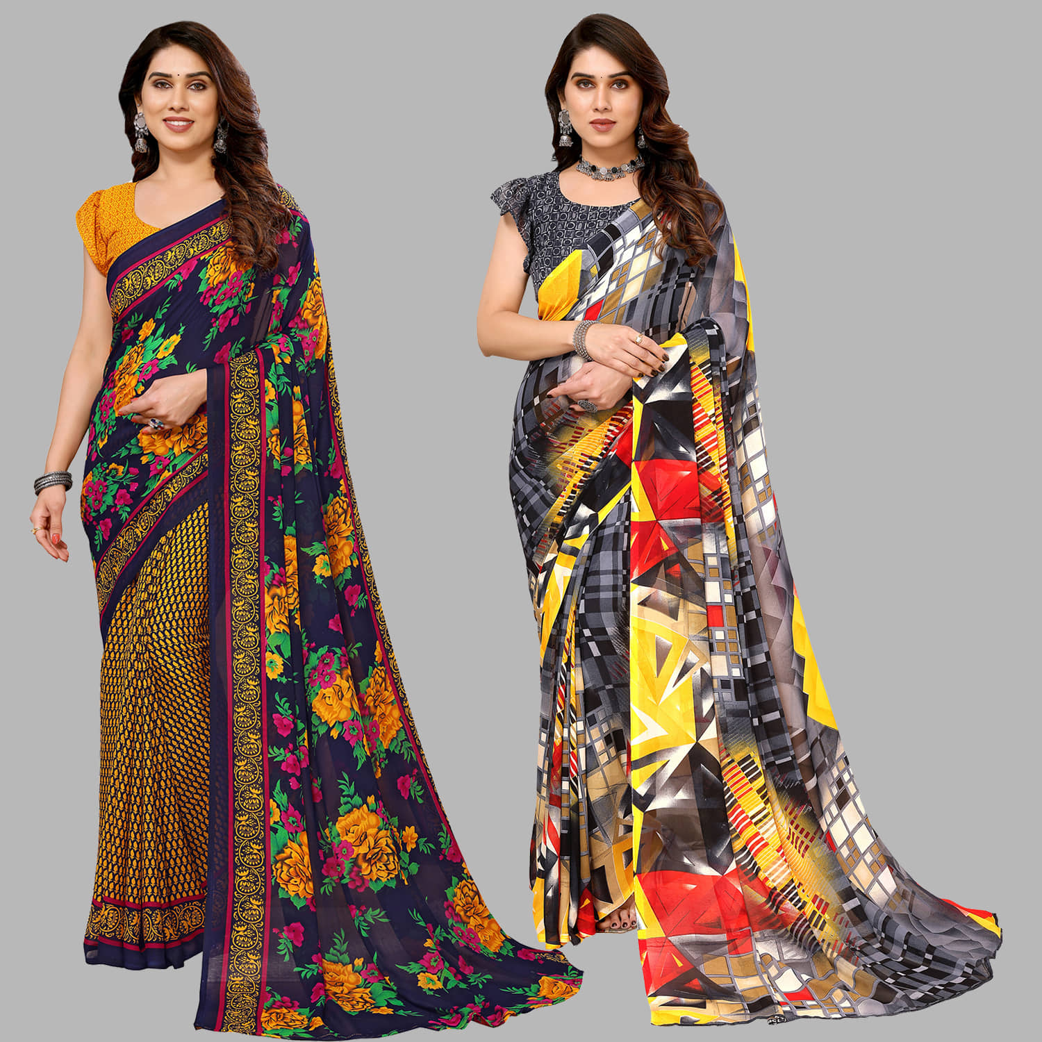 ANAND SAREES Georgette Printed Saree With Unstitched Blouse Piece ( Multicolour ) - Sarees | Buy online on ZillyBuy
