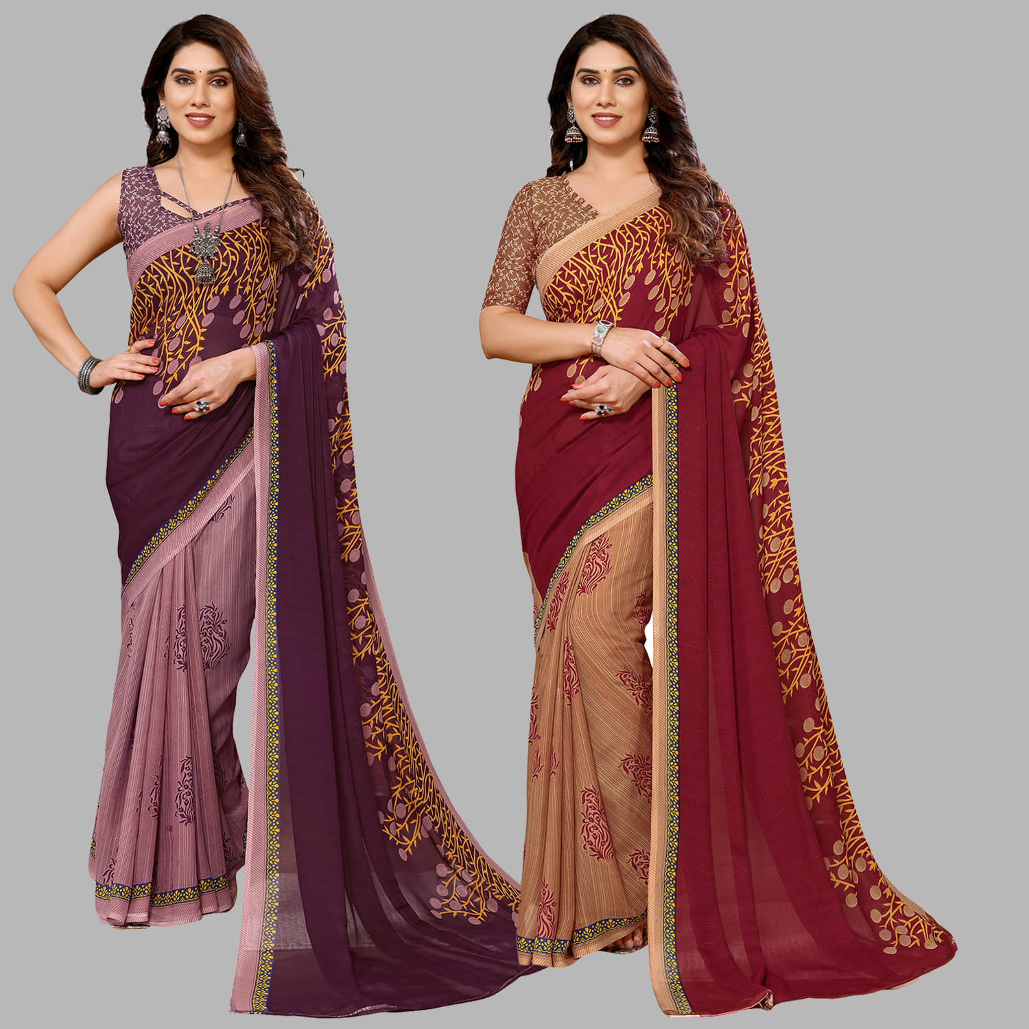 ANAND SAREES Georgette Printed Saree With Unstitched Blouse Piece ( Multicolour ) - Sarees | Buy online on ZillyBuy