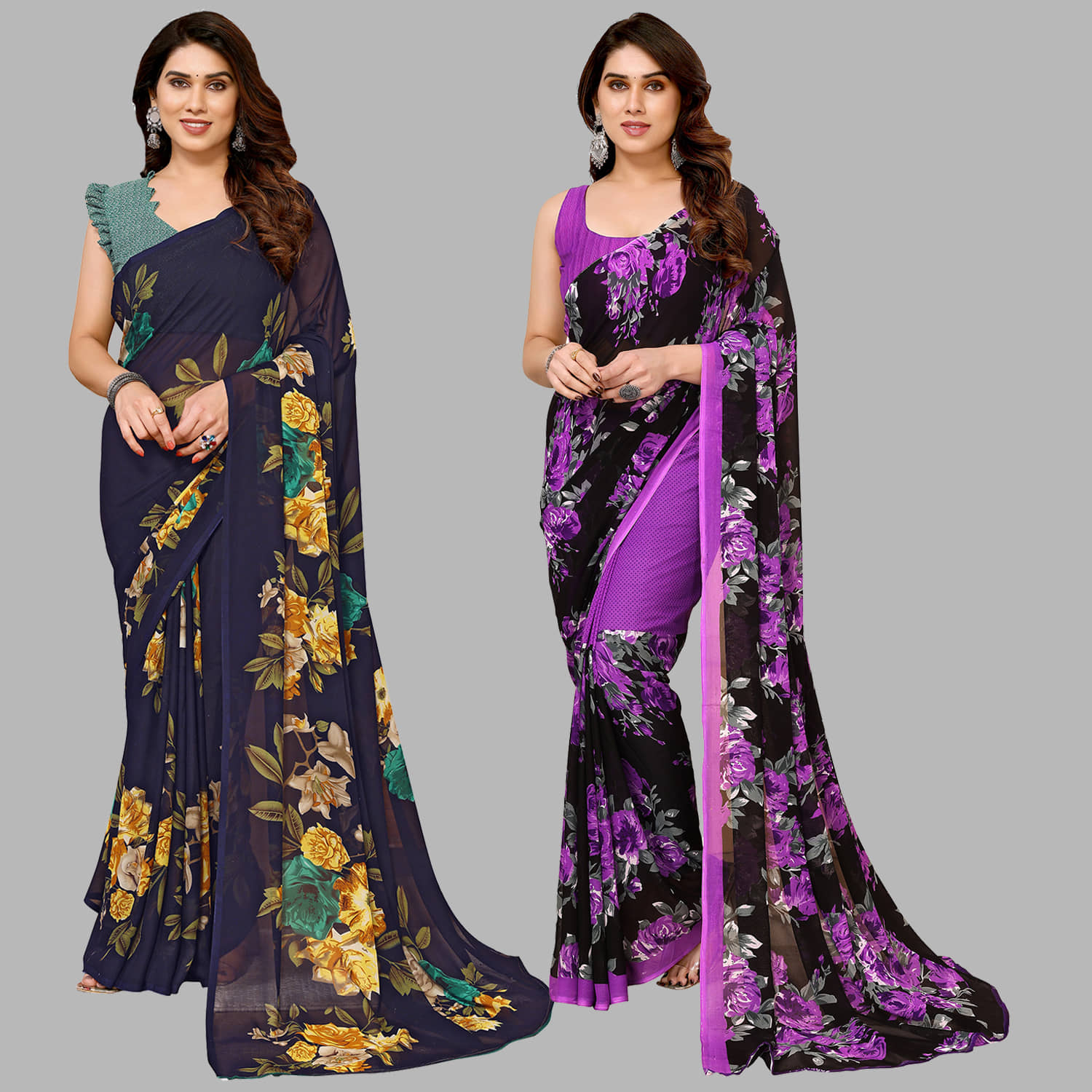 ANAND SAREES Georgette Printed Saree With Unstitched Blouse Piece ( Multicolour ) - Sarees | Buy online on ZillyBuy