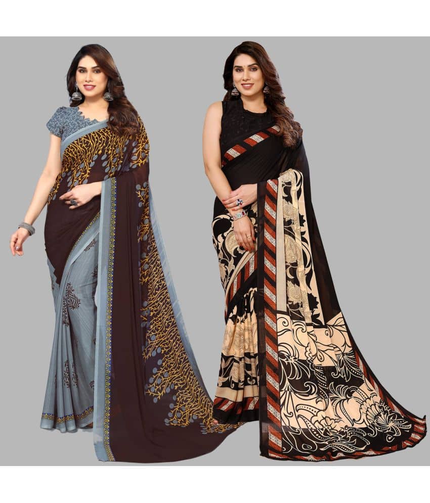 ANAND SAREES Georgette Printed Saree With Unstitched Blouse Piece ( Multicolour )