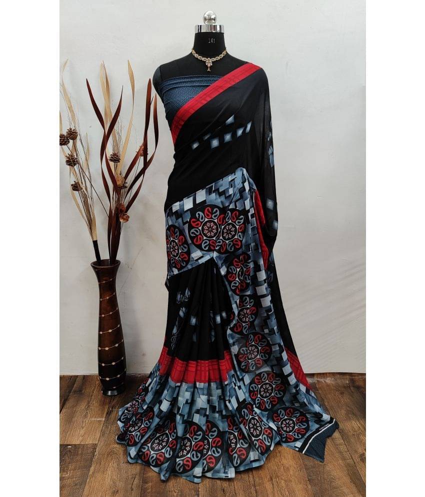     			ANAND SAREES Georgette Printed Saree With Unstitched Blouse Piece ( Black )