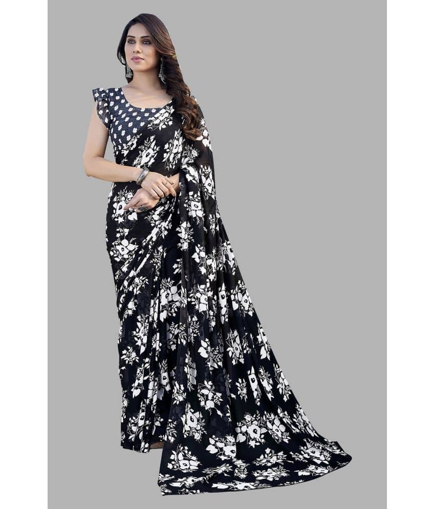 ANAND SAREES Georgette Printed Saree With Unstitched Blouse Piece ( Black ) - Sarees | Buy online on ZillyBuy