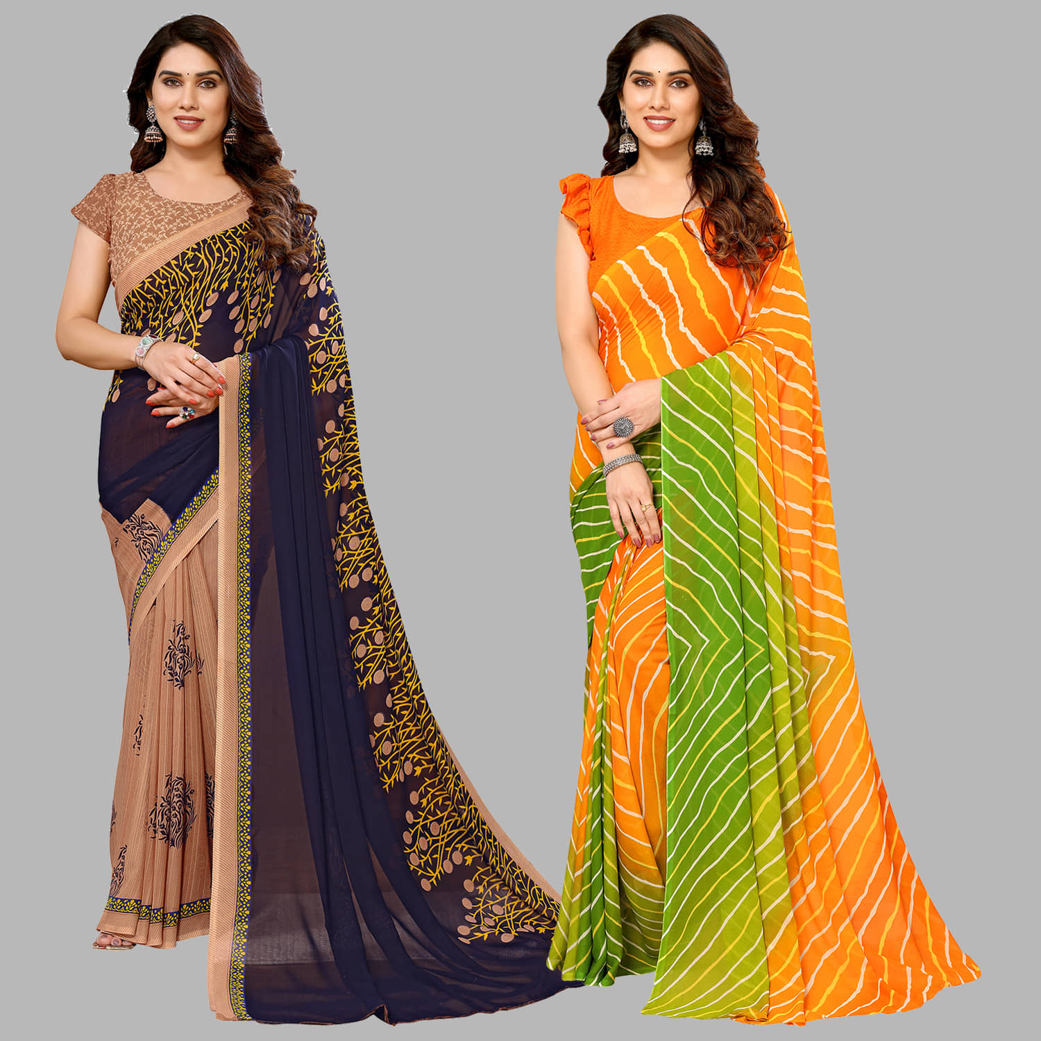ANAND SAREES Georgette Printed Saree With Unstitched Blouse Piece ( Multicolour ) - Sarees | Buy online on ZillyBuy