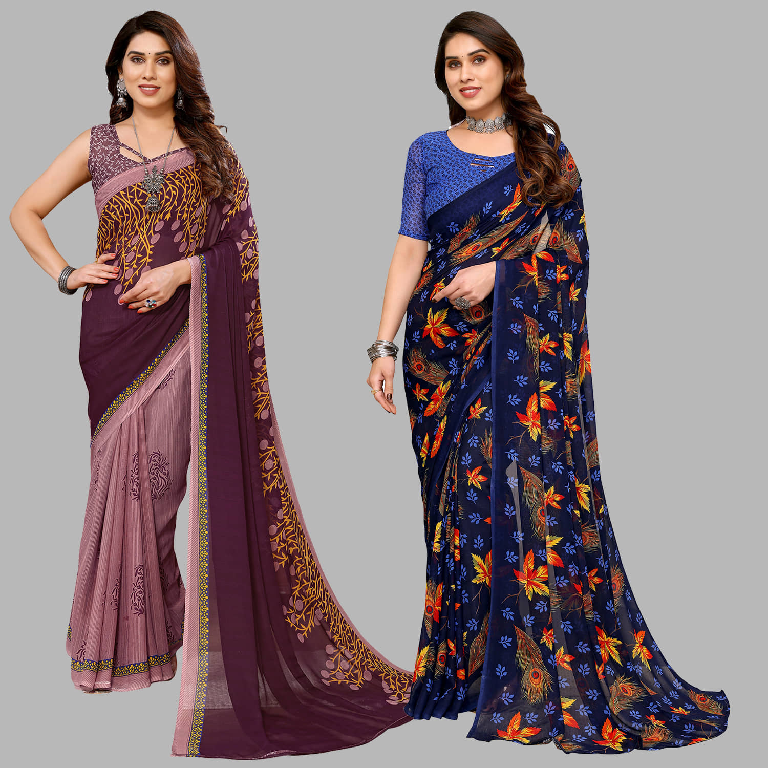 ANAND SAREES Georgette Printed Saree With Unstitched Blouse Piece ( Multicolour ) - Sarees | Buy online on ZillyBuy