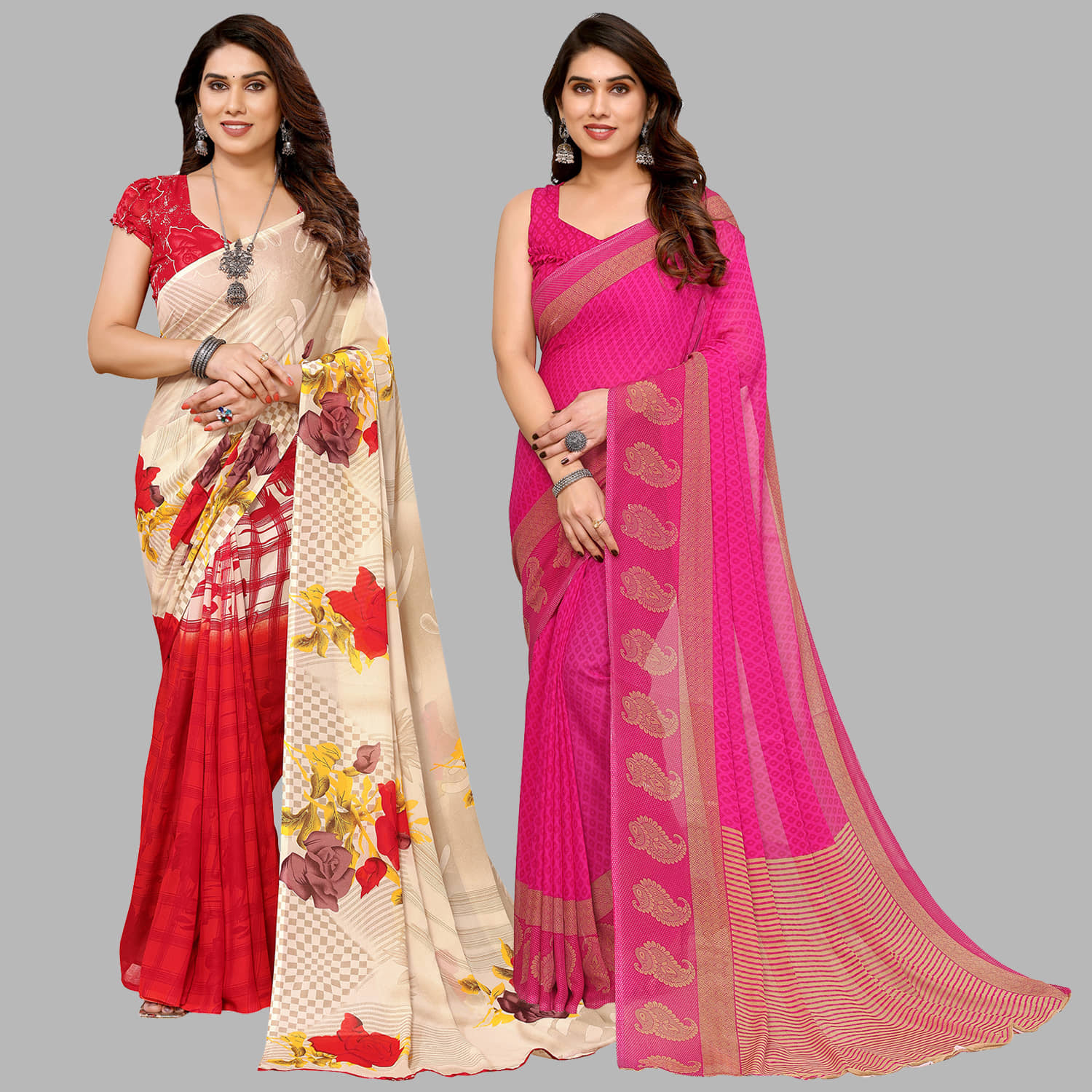 ANAND SAREES Georgette Printed Saree With Unstitched Blouse Piece ( Multicolour ) - Sarees | Buy online on ZillyBuy