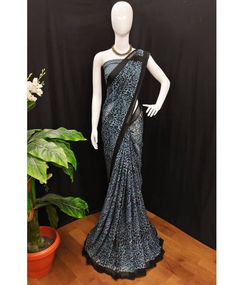     			ANAND SAREES Georgette Printed Saree With Unstitched Blouse Piece ( Blue )