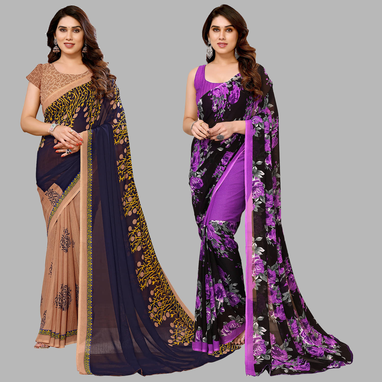 ANAND SAREES Georgette Printed Saree With Unstitched Blouse Piece ( Multicolour ) - Sarees | Buy online on ZillyBuy