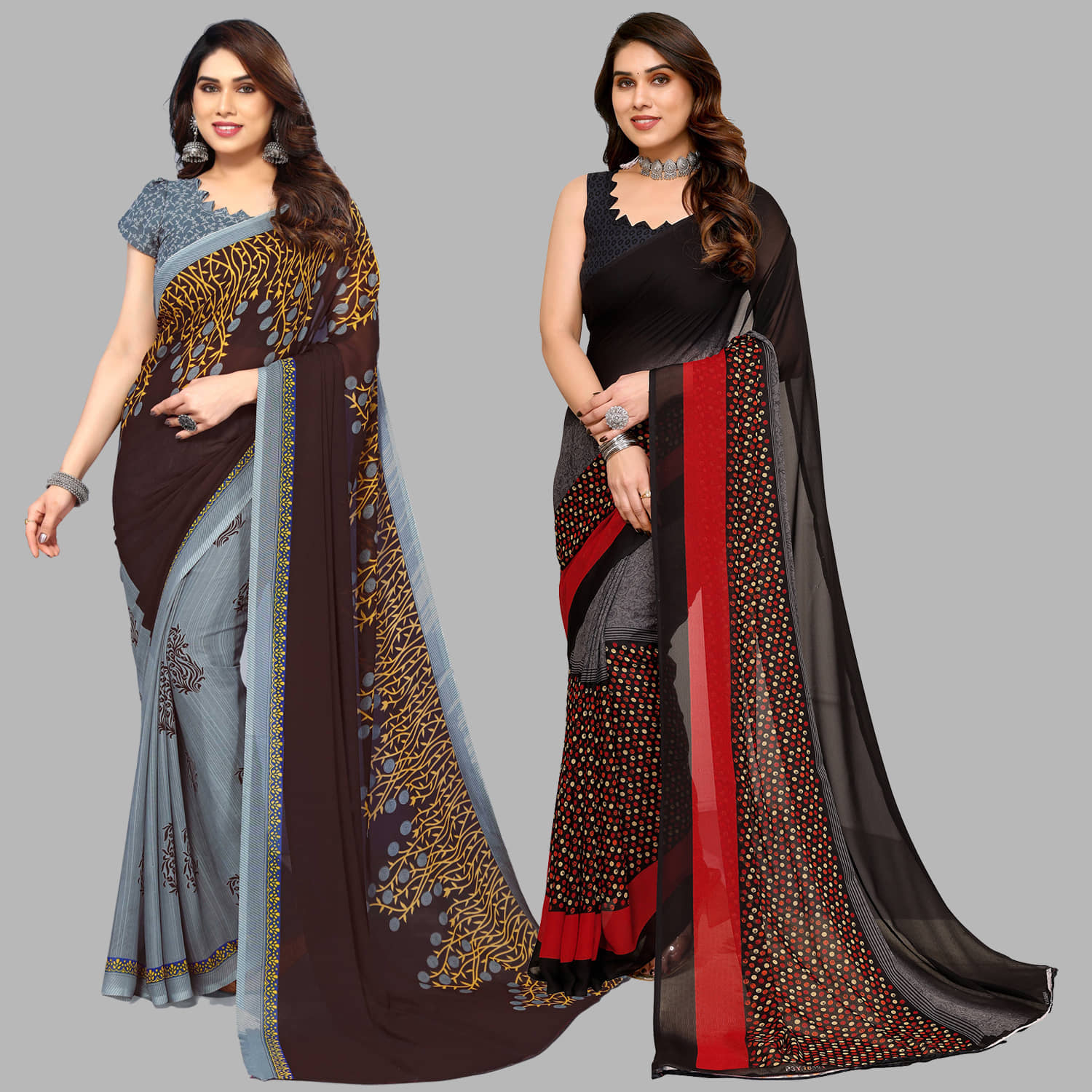 ANAND SAREES Georgette Printed Saree With Unstitched Blouse Piece ( Multicolour ) - Sarees | Buy online on ZillyBuy