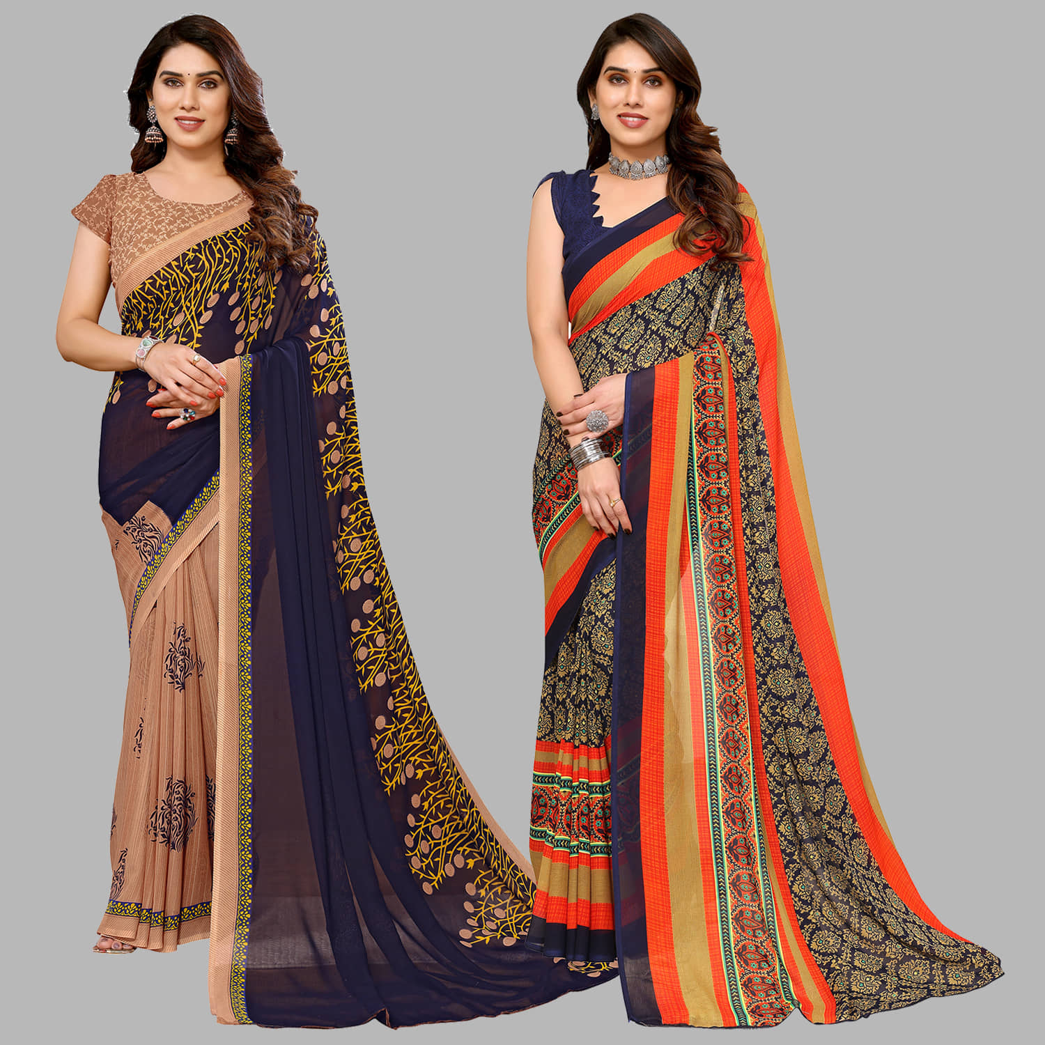 ANAND SAREES Georgette Printed Saree With Unstitched Blouse Piece ( Multicolour ) - Sarees | Buy online on ZillyBuy