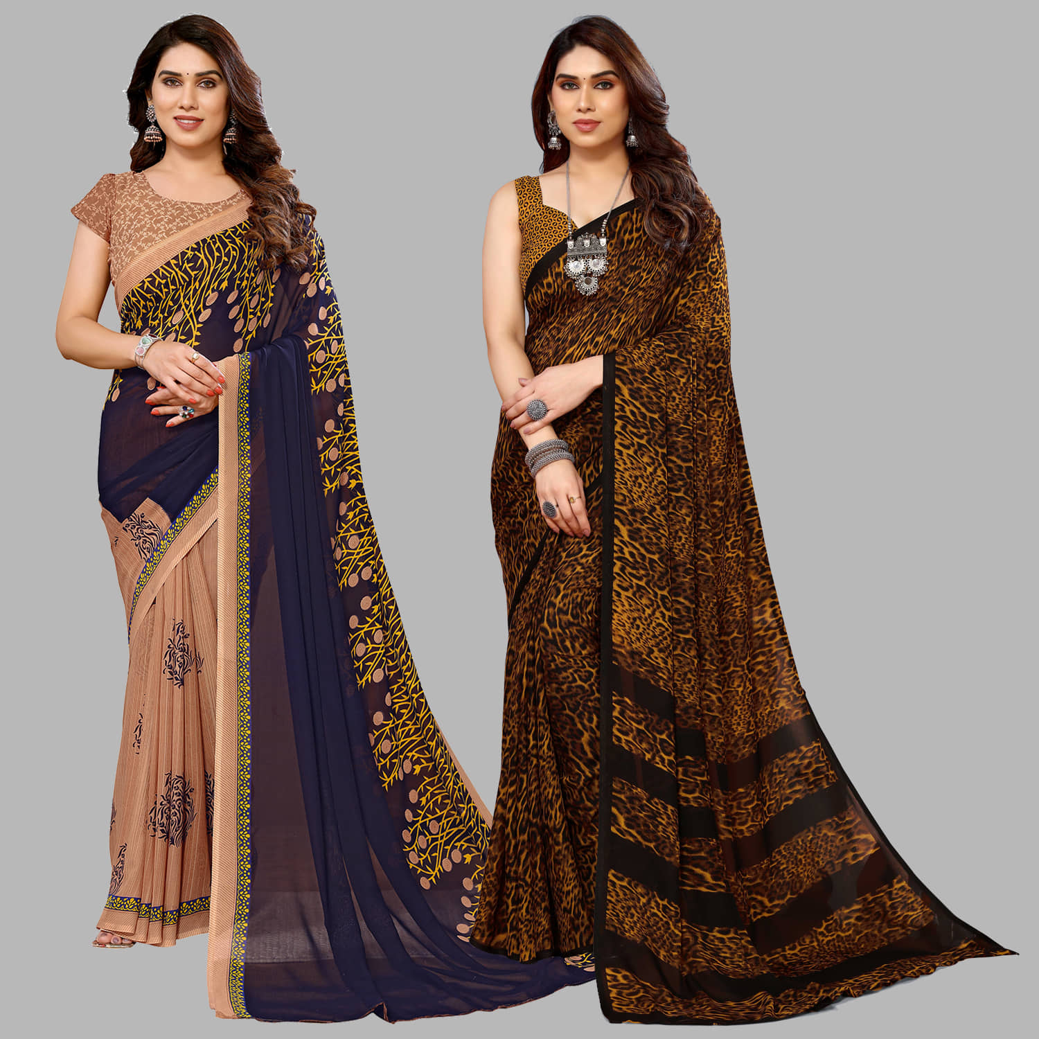 ANAND SAREES Georgette Printed Saree With Unstitched Blouse Piece ( Multicolour )