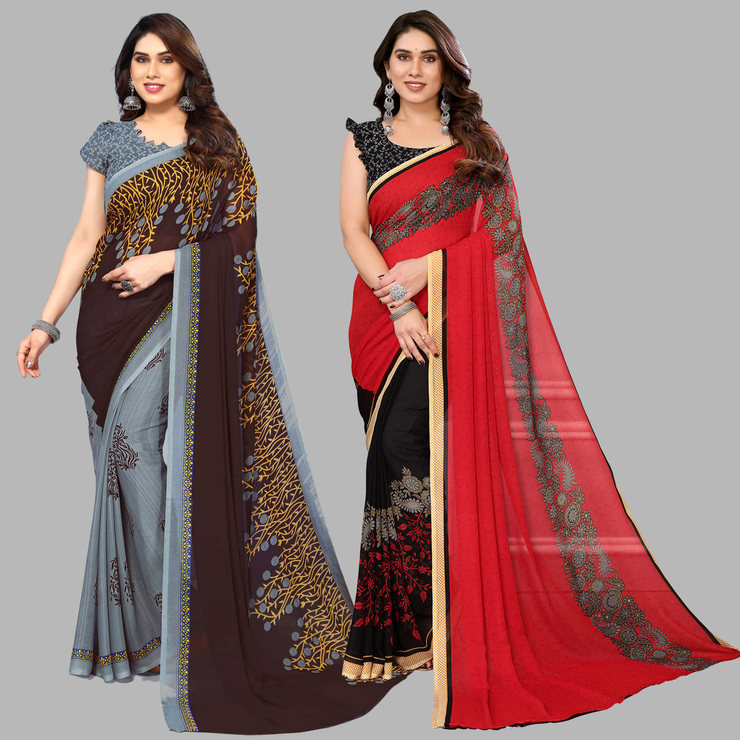 ANAND SAREES Georgette Printed Saree With Unstitched Blouse Piece ( Multicolour ) - Sarees | Buy online on ZillyBuy