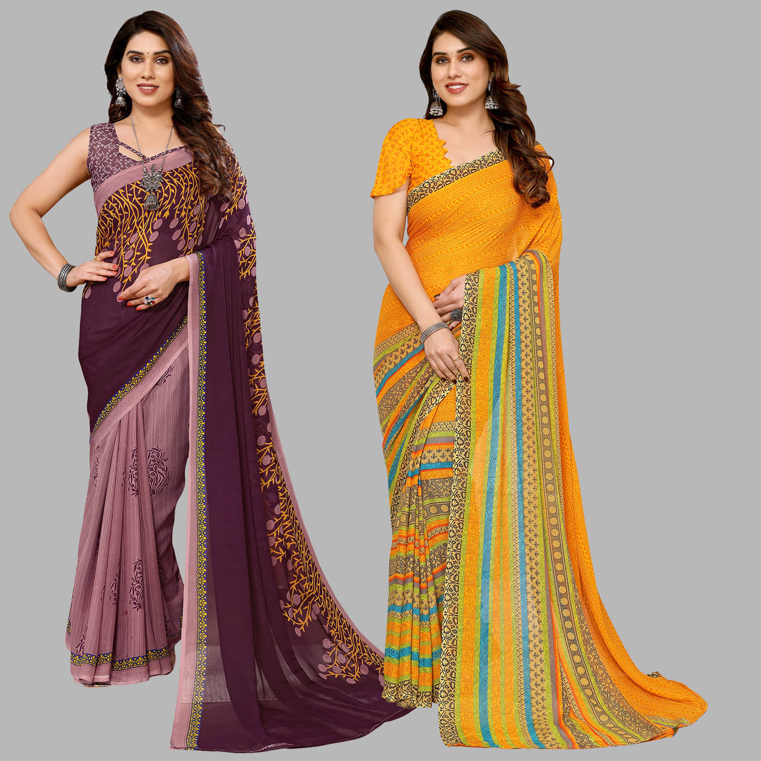 ANAND SAREES Georgette Printed Saree With Unstitched Blouse Piece ( Multicolour ) - Sarees | Buy online on ZillyBuy