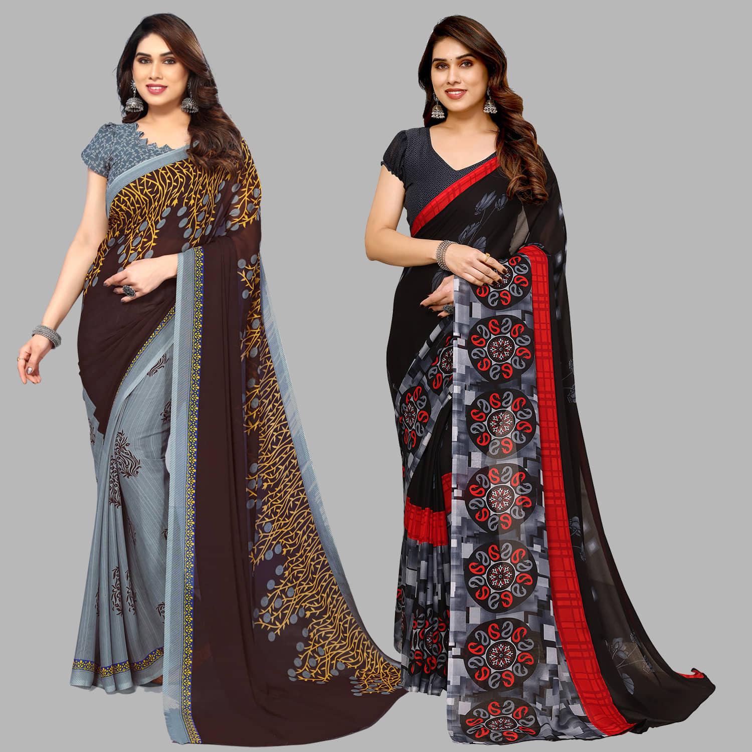 ANAND SAREES Georgette Printed Saree With Unstitched Blouse Piece ( Multicolour ) - Sarees | Buy online on ZillyBuy