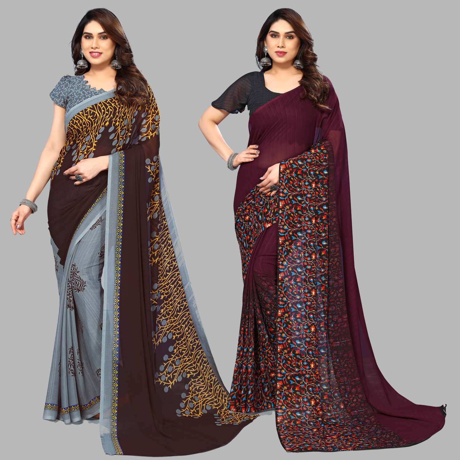 ANAND SAREES Georgette Printed Saree With Unstitched Blouse Piece ( Multicolour ) - Sarees | Buy online on ZillyBuy