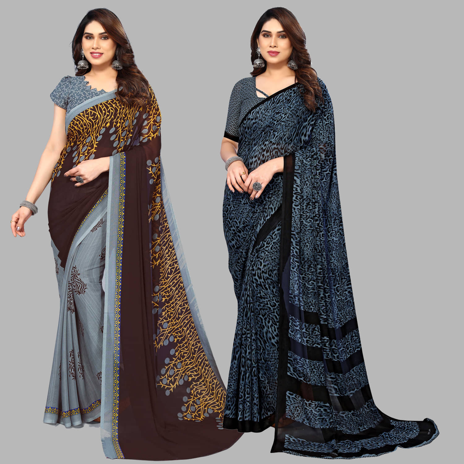 ANAND SAREES Georgette Printed Saree With Unstitched Blouse Piece ( Multicolour ) - Sarees | Buy online on ZillyBuy