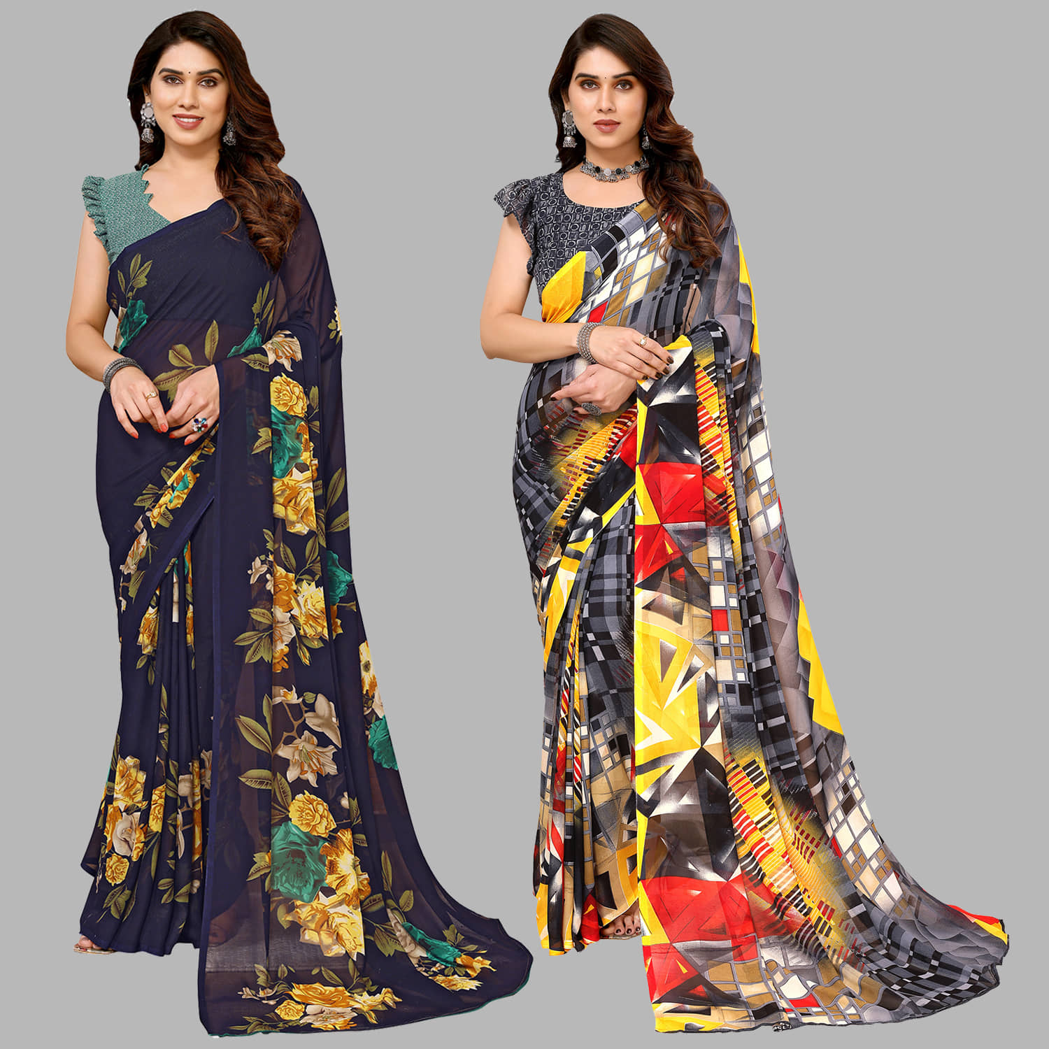 ANAND SAREES Georgette Printed Saree With Unstitched Blouse Piece ( Multicolour ) - Sarees | Buy online on ZillyBuy