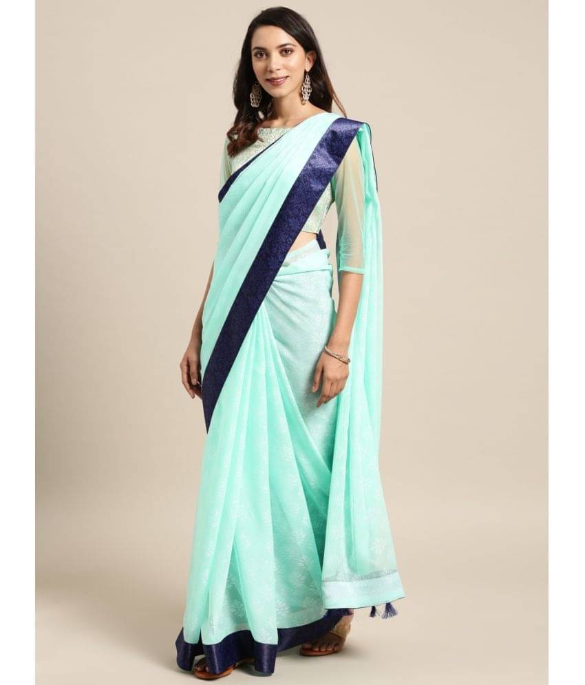     			Aarrah Chiffon Printed Saree With Unstitched Blouse Piece ( Turquoise )