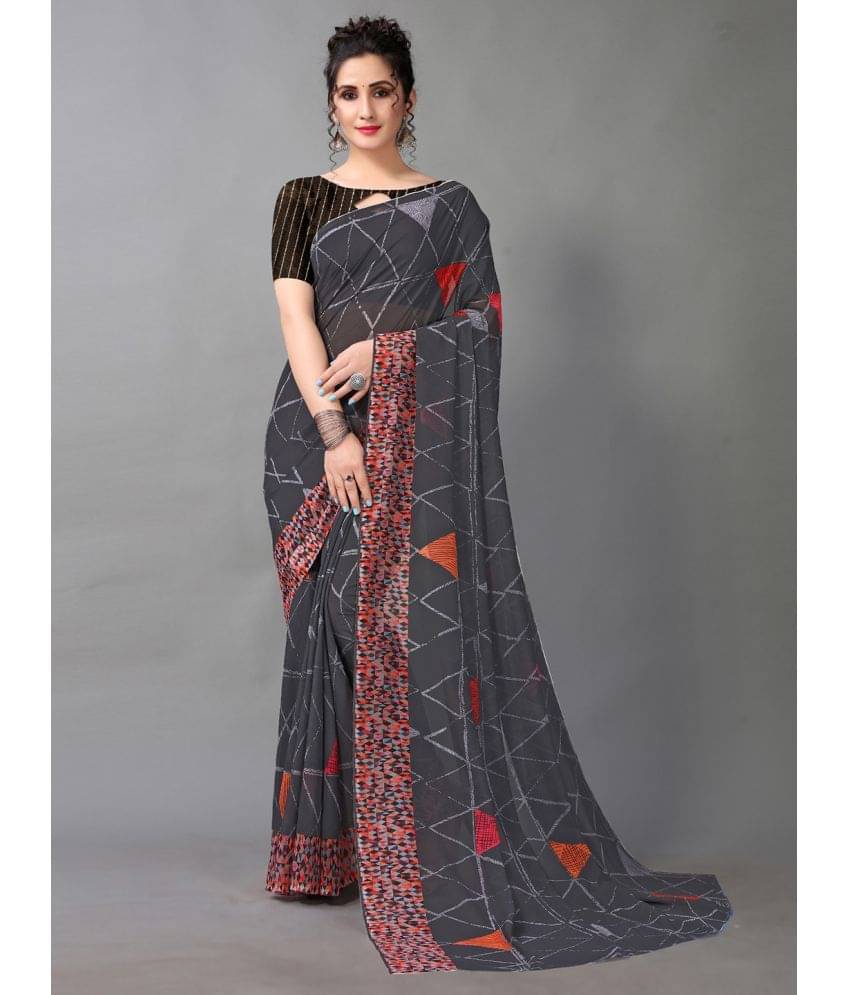     			Aarrah Georgette Printed Saree With Unstitched Blouse Piece ( Grey )
