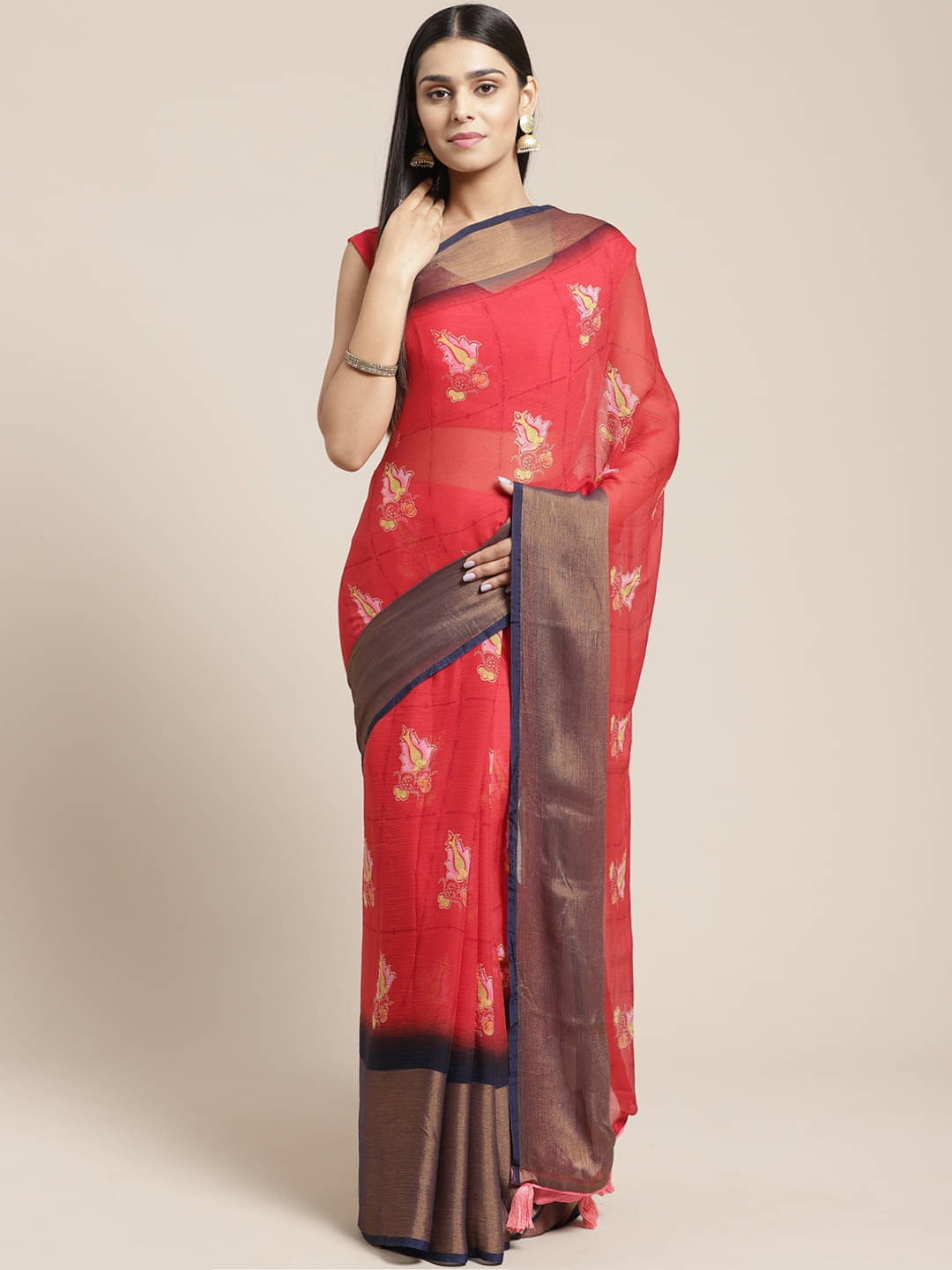 Aarrah Georgette Printed Saree With Unstitched Blouse Piece ( Red ) Aarrah Georgette Printed Saree With Unstitched Blouse Piece ( Red )