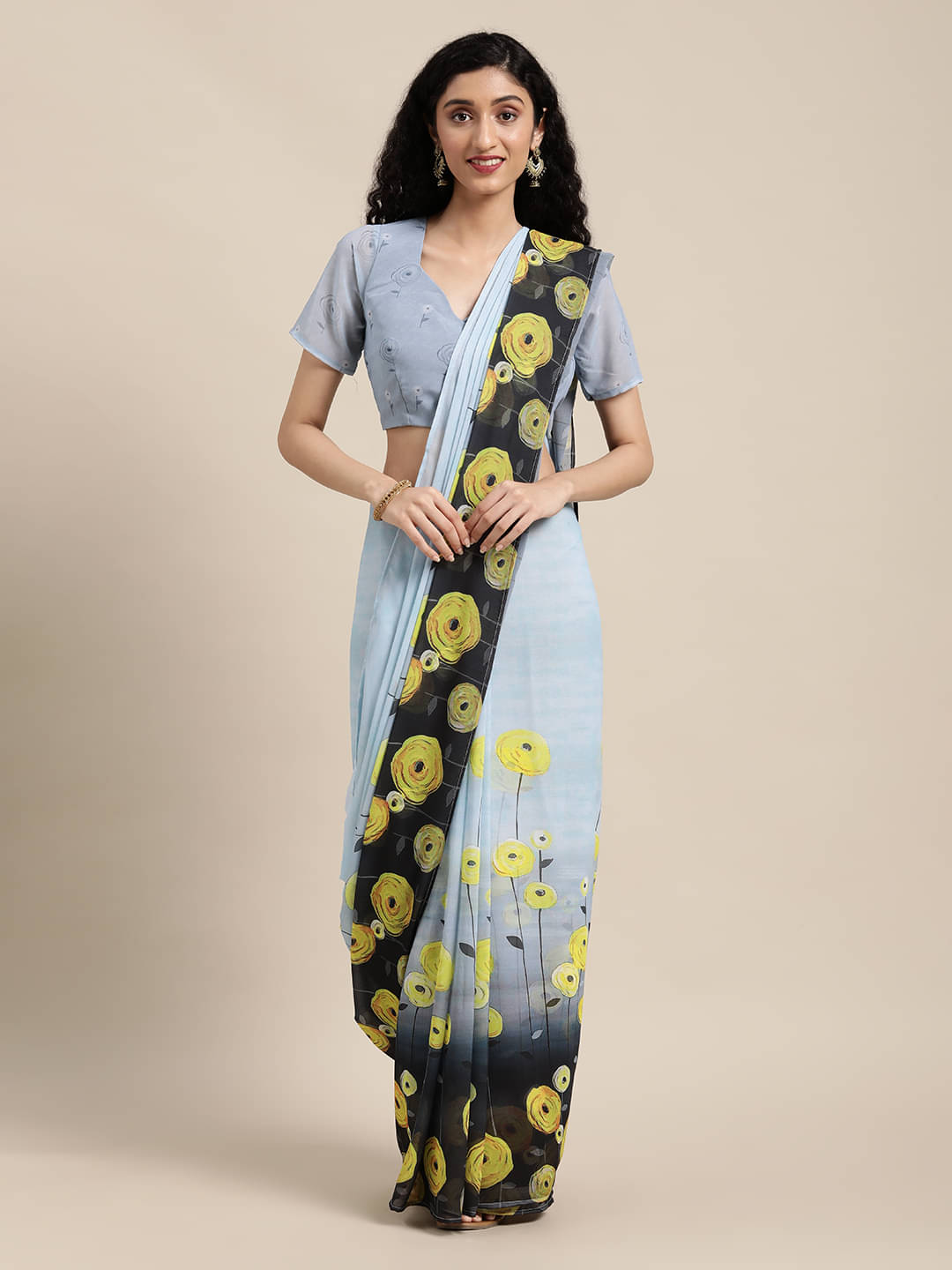     			Aarrah Georgette Printed Saree With Unstitched Blouse Piece ( Grey )