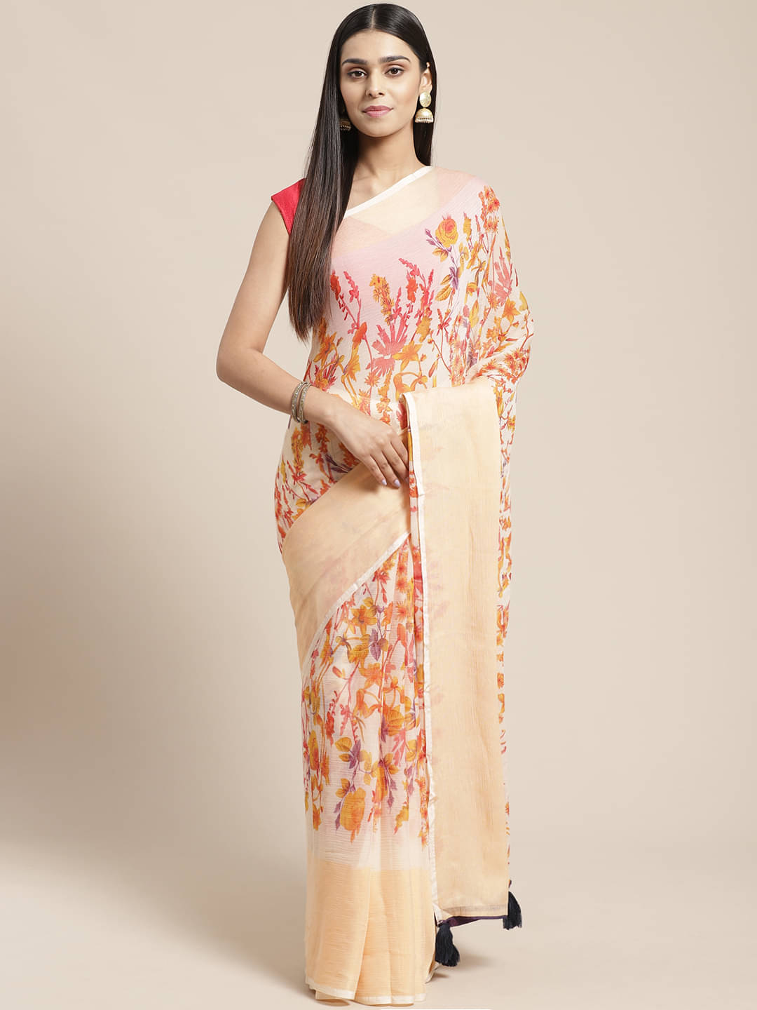     			Aarrah Georgette Printed Saree With Unstitched Blouse Piece ( Beige )