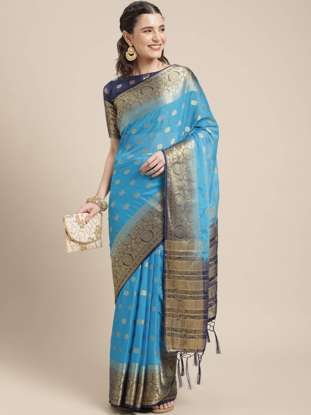 Aarrah Silk Blend Printed Saree With Unstitched Blouse Piece ( Blue )     			Aarrah Silk Blend Printed Saree With Unstitched Blouse Piece ( Blue )