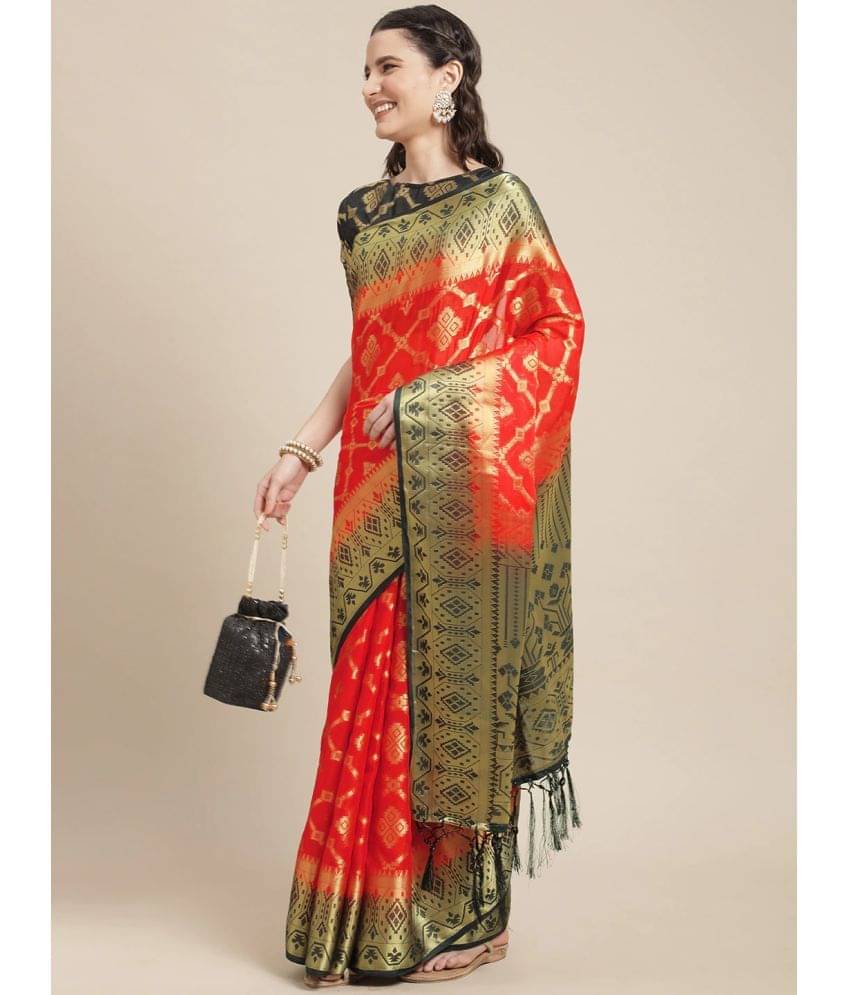     			Aarrah Silk Blend Printed Saree With Unstitched Blouse Piece ( Red )