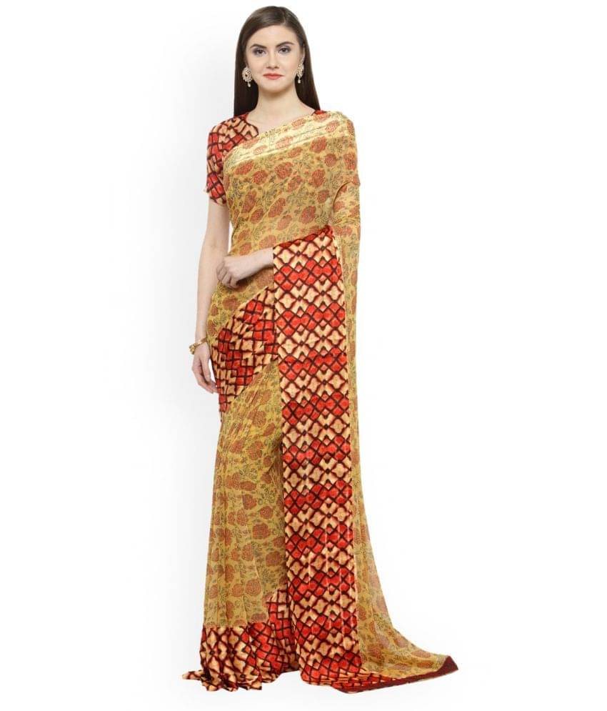 Aarrah Silk Printed Saree With Unstitched Blouse Piece ( Beige ) Aarrah Silk Printed Saree With Unstitched Blouse Piece ( Beige )