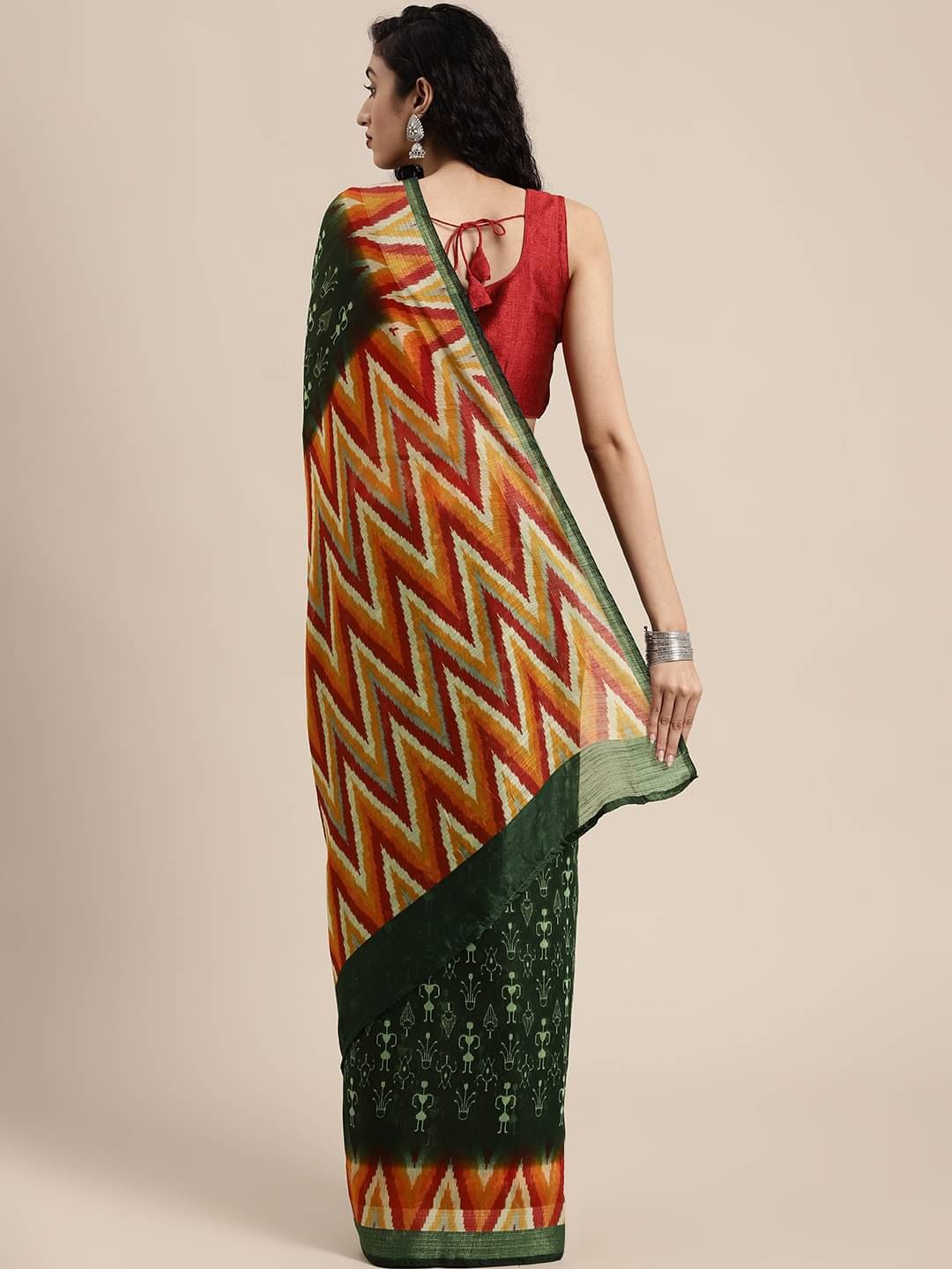     			Aarrah Silk Printed Saree With Unstitched Blouse Piece ( Green )