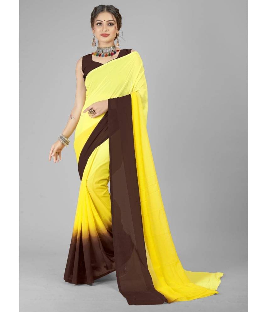 Kashvi Sarees Georgette Dyed Saree With Unstitched Blouse Piece ( Yellow ) Kashvi Sarees Georgette Dyed Saree With Unstitched Blouse Piece ( Yellow )