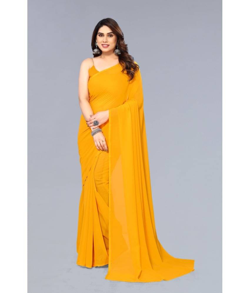     			Kashvi Sarees Georgette Solid Saree With Unstitched Blouse Piece ( Mustard )